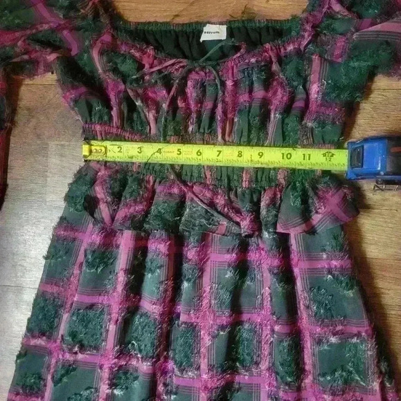 Aureum Elemental Textured Chiffon Smocked Puff longsleeve Dress Size Small - Picture 9 of 11